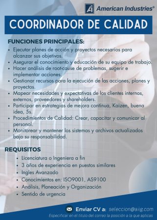 VACANTES CHIHUAHUA - MAQUILA - COORDINADOR DE CALIDAD