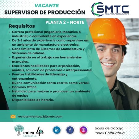 VACANTE CHIHUAHUA - SUPERVISOR DE PRODUCCION