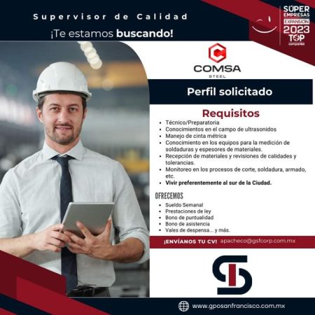 VACANTE CHIHUAHUA - SUPERVISOR DE CALIDAD