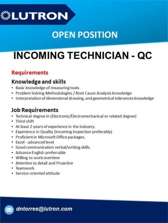 VACANTES CHIHUAHUA - MAQUILA - INCOMING TECHNICIAN - QC