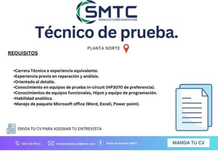 VACANTES CHIHUAHUA - MAQUILA - TECNICO DE PRUEBA