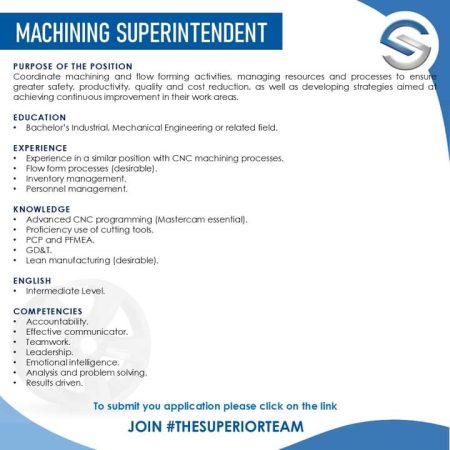 VACANTES CHIHUAHUA - MAQUILA - MACHINING SUPERINTENDENT