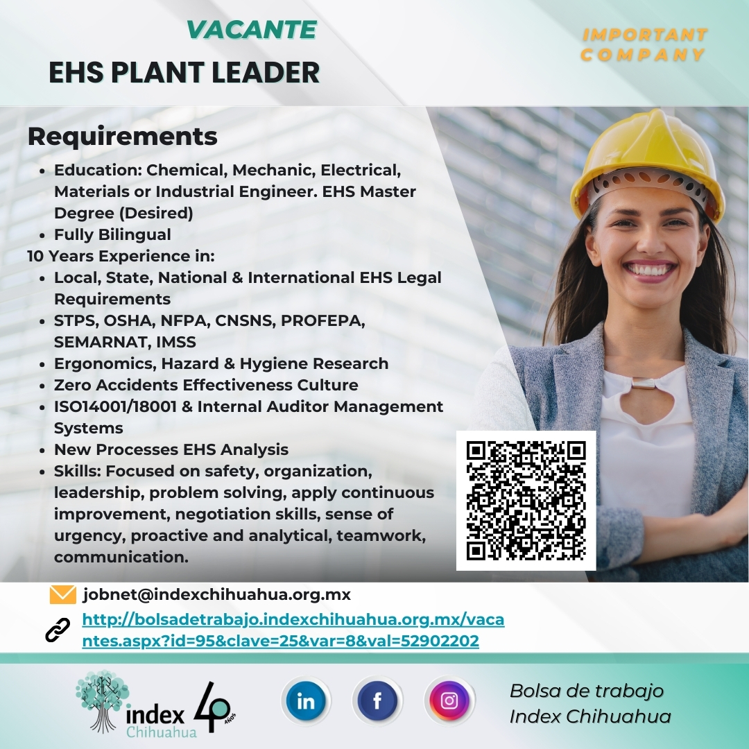 VACANTES CHIHUAHUA - MAQUILA - EHS PLANT LEADER