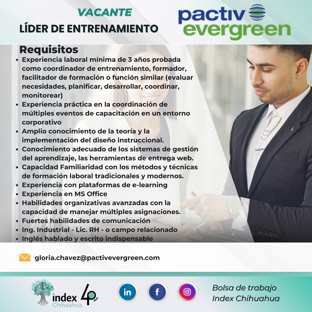 VACANTES CHIHUAHUA - MAQUILA - LIDER DE ENTRENAMIENTO