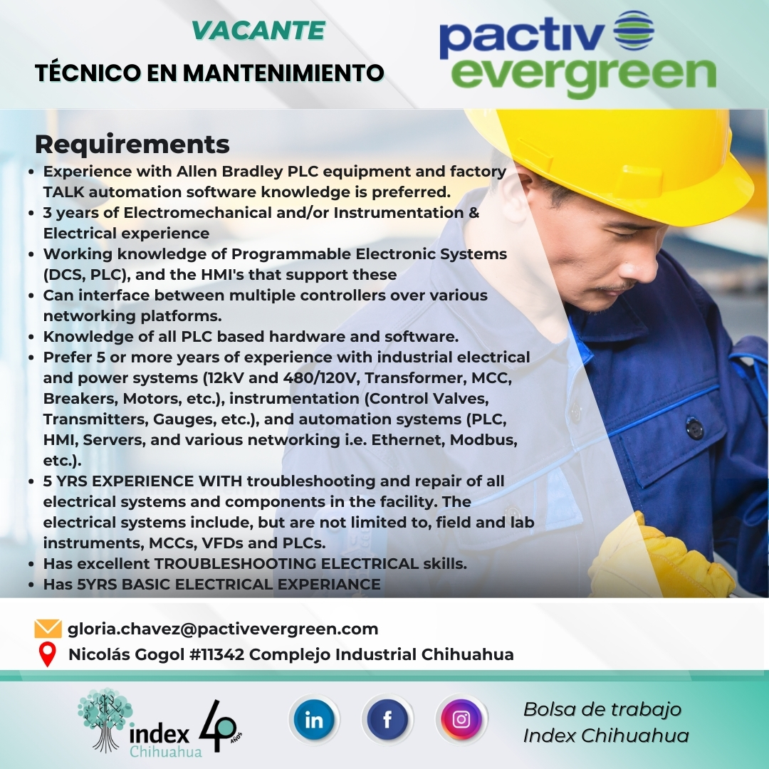 VACANTES CHIHUAHUA - MAQUILA - TECNICO DE MANTENIMIENTO